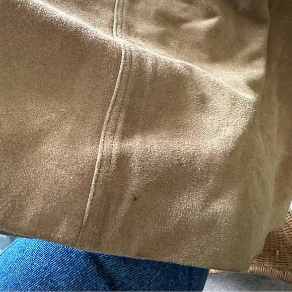 Free People VTG Camel Suede Snap Button Long Trench Jacket Boho Western Large - Picture 9 of 13